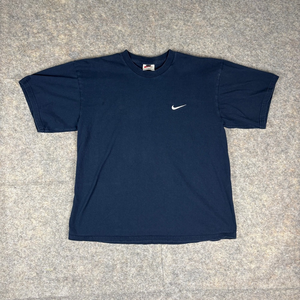 Vintage Nike Center Swoosh T-Shirt Mens Large Navy Blue Embroidered Logo Tee